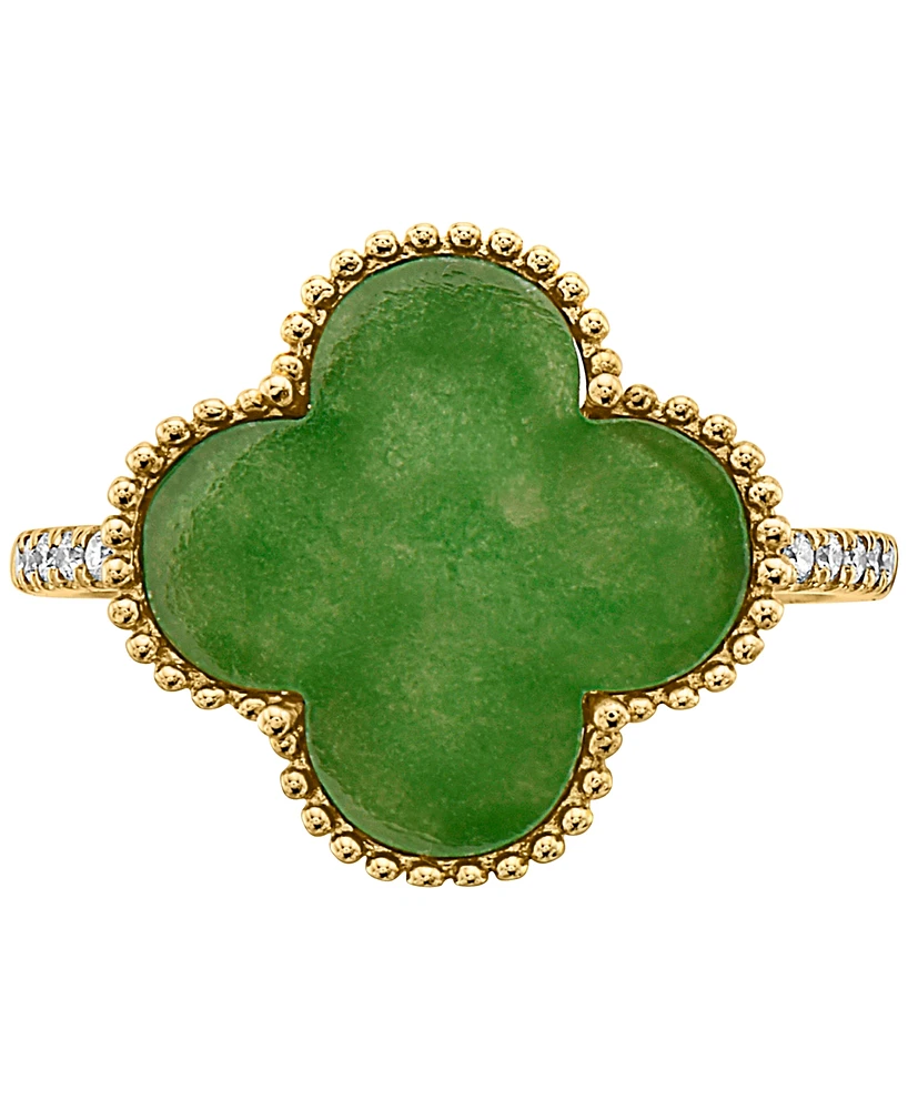 Effy Dyed Jade & Diamond (1/10 ct. t.w.) Bead Frame Clover Ring in 14k Gold