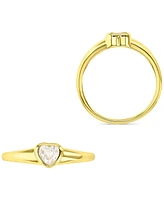 Cubic Zirconia Heart Solitaire Ring 14k Gold-Plated Sterling Silver