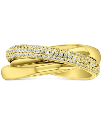 Cubic Zirconia Triple Row Pave & Polished Rolling Crossover Ring