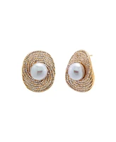 by Adina Eden Pave Twisted Imitation Pearl on the Ear Stud Earring