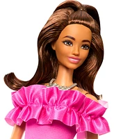 Barbie Fashionistas Doll 217 with Brown Wavy Hair and Pink Dress, 65th Anniversary
