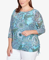 Ruby Rd. Plus Hummingbird Ocean Garden Mesh Top