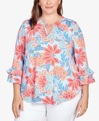 Ruby Rd. Plus Size Bold Floral Puff Print Top