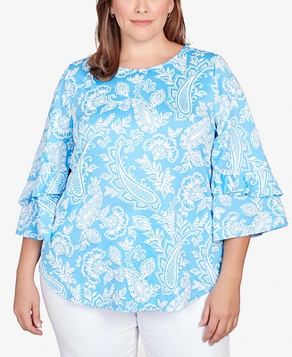 Ruby Rd. Plus Size Monotone Paisley Puff Print Party Top