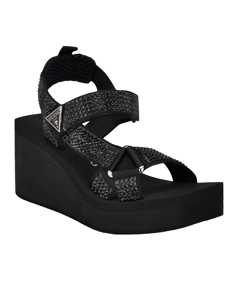 Guess Women's Dawsin Rhinestone Eva Strappy Wedge Sandals