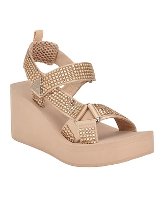 Guess Women's Dawsin Rhinestone Eva Strappy Wedge Sandals