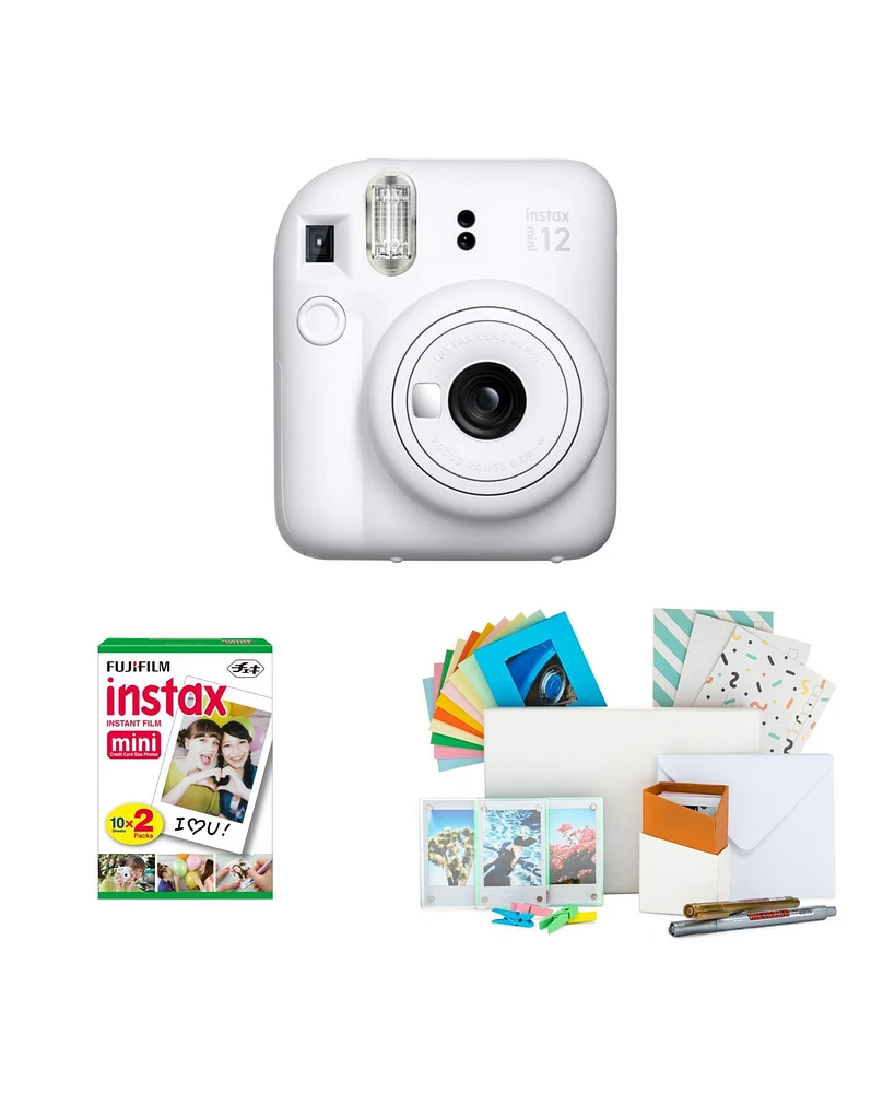 Fujifilm Instax Mini 12 Instant Camera (White Clay) and Instax Film Kit Bundle