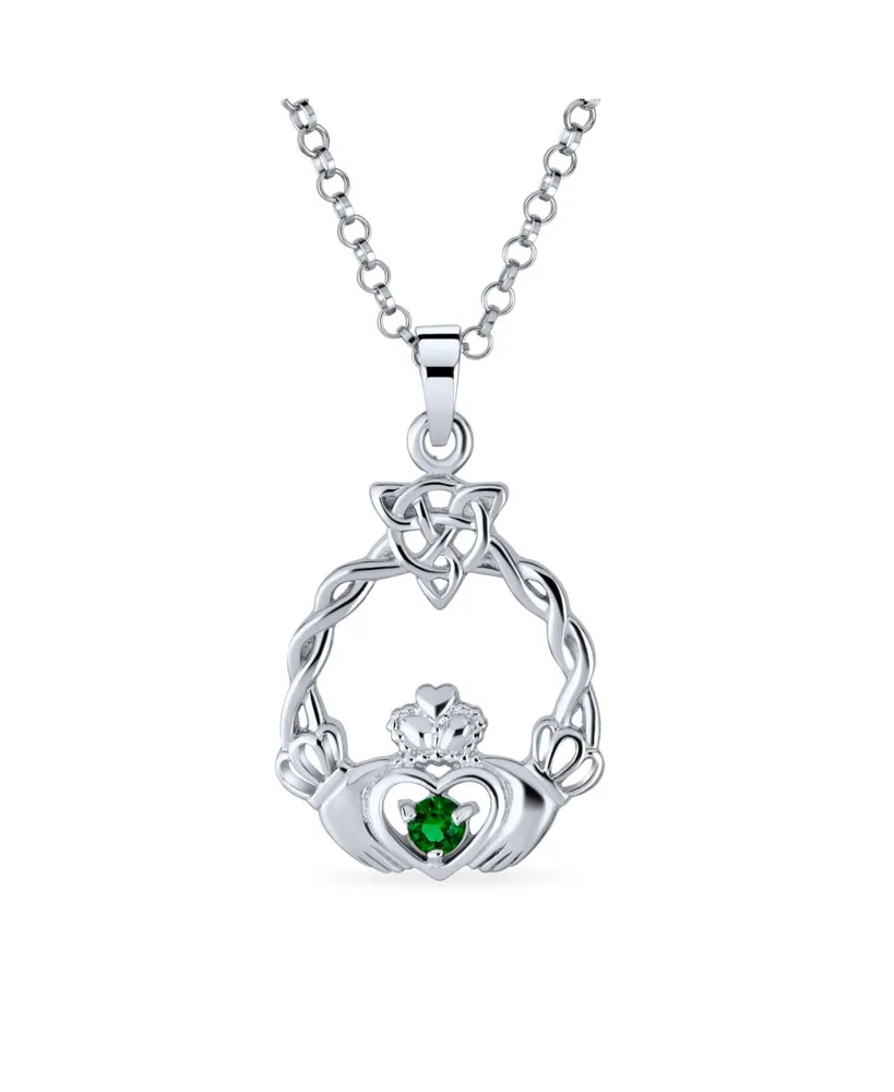 Bling Jewelry Irish Kelly Green Cubic Zirconia Cz Celtic Infinity Love Knot Friendship Heart Claddagh Pendant Necklace For Women Sterling Silver