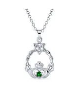 Bling Jewelry Irish Kelly Green Cubic Zirconia Cz Celtic Infinity Love Knot Friendship Heart Claddagh Pendant Necklace For Women Sterling Silver