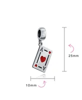 Bling Jewelry Travel Vacation Good Luck Casino Ace Of Hearts Poker Player Cards Dangle Charm Bead Red Heart Enamel Sterling Silver Fits European Brace