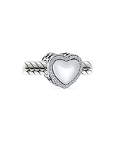 Bling Jewelry Valentine Crystal Accent Edge Love Heart Shape Charm Bead Oxidized Sterling Silver Fits European Bracelet