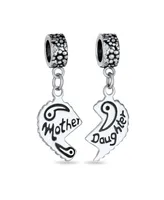 Engrave Mother Daughter Puzzle 2 Piece Split Heart Sisters Bead Charm For Mom .925 Sterling Silver Fit European Bracelet