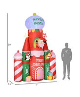 Homcom Giant 10ft Christmas Inflatables Decorations Candy Castle Santa Claus w/ Light - Multi