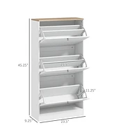 Homcom Modern Shoe Cabinet with 3 Flip Drawers for 18 Pairs, White