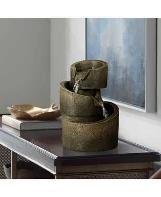 Modern Rustic Zen Indoor Cascading Small Tabletop Water Fountain 3-Tier Bronze Faux Stone 9 3/4" for Table Desk