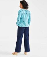 Style Co Womens Embroidered Gauze Blouse Wide Leg Jeans Created For Macys