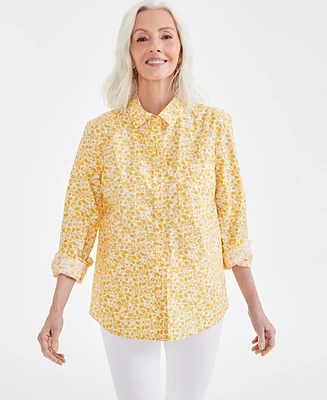 Style & Co Women's Cotton Poplin Printed Button Shirt, Created for Macy's