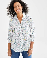 Style & Co Petite Printed Linen Blend Button-Up Shirt, Created for Macy's