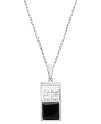 Onyx Happiness Dog Tag 18" Pendant Necklace in Sterling Silver