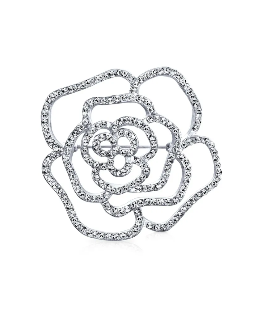 Bling Jewelry Pave Cubic Zirconia Cz Large Flower Rose Brooch Pin For Women Mother Day Gift Brass