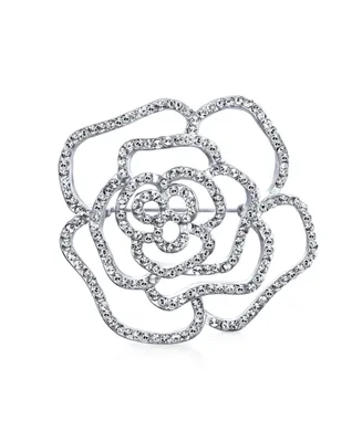 Bling Jewelry Pave Cubic Zirconia Cz Large Flower Rose Brooch Pin For Women Mother Day Gift Brass