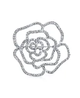 Bling Jewelry Pave Cubic Zirconia Cz Large Flower Rose Brooch Pin For Women Mother Day Gift Brass