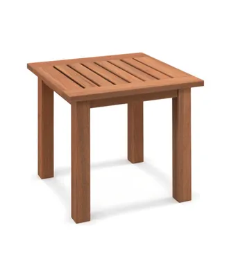 Sugift Patio Hardwood Square Side Table with Slatted Tabletop