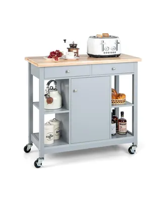 Mobile Kitchen Island Cart with 4 Open Shelves and 2 Drawers