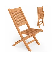 Teak Wood Patio Folding Dining Chair with Slatted Seat