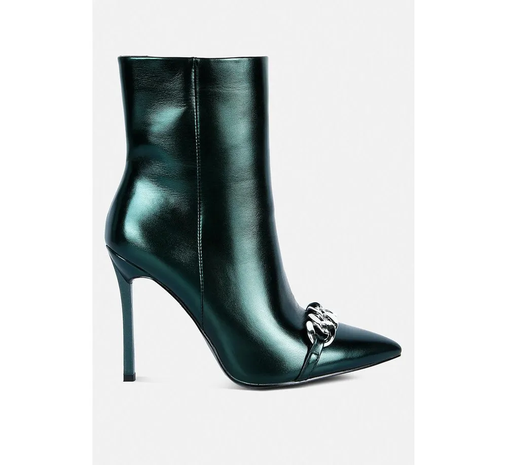 Firefly Metallic Chain Embellished Stiletto Ankle Boots