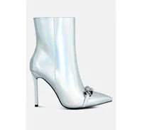 Firefly Metallic Chain Embellished Stiletto Ankle Boots