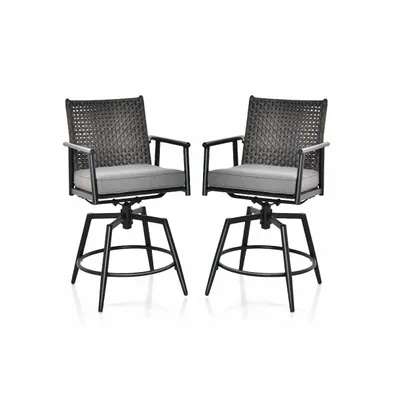 360 Degree Swivel Bar Stool Set of 2 with Metal Frame and Pe Rattan Backrest-Black