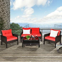 Vebreda 4 Pieces Outdoor Rattan Wicker Loveseat Furniture Set with Cushions