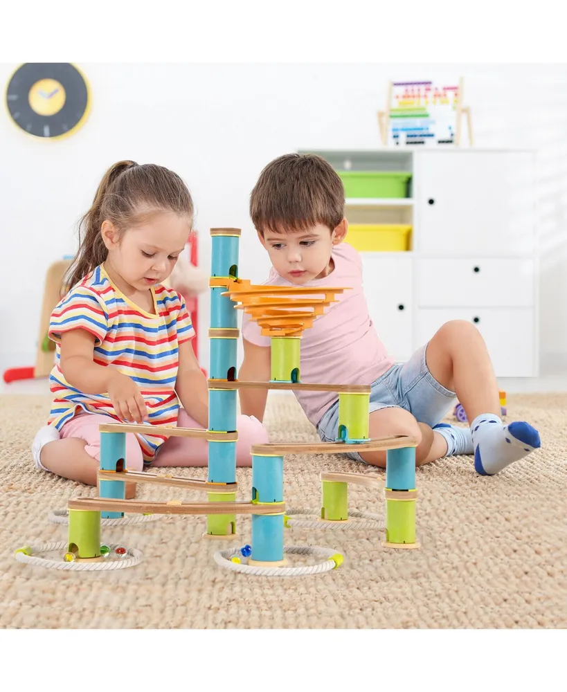 Sugift Bamboo Build Run Toy with Marbles for Kids Over 4