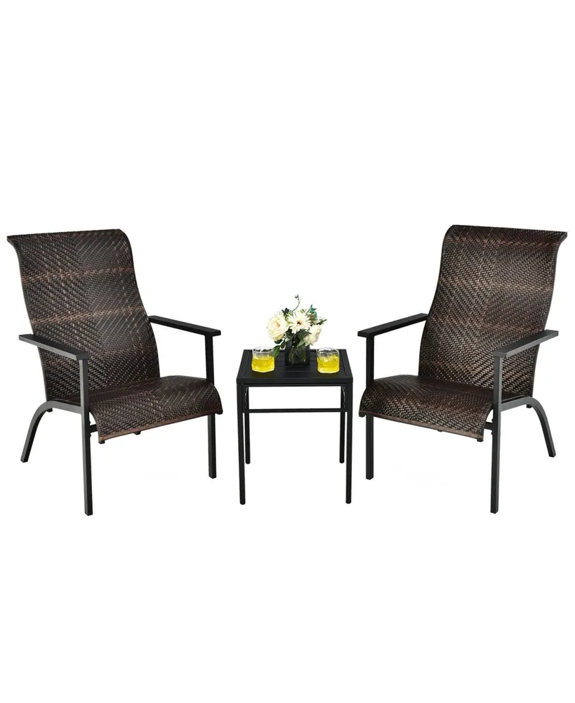 Sugift 3 Pieces Patio Rattan Bistro Set with High Backrest and Armrest