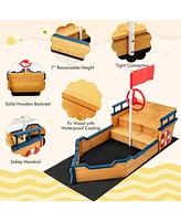 Kids Pirate Boat Wooden Sandbox Children Outdoor Playset