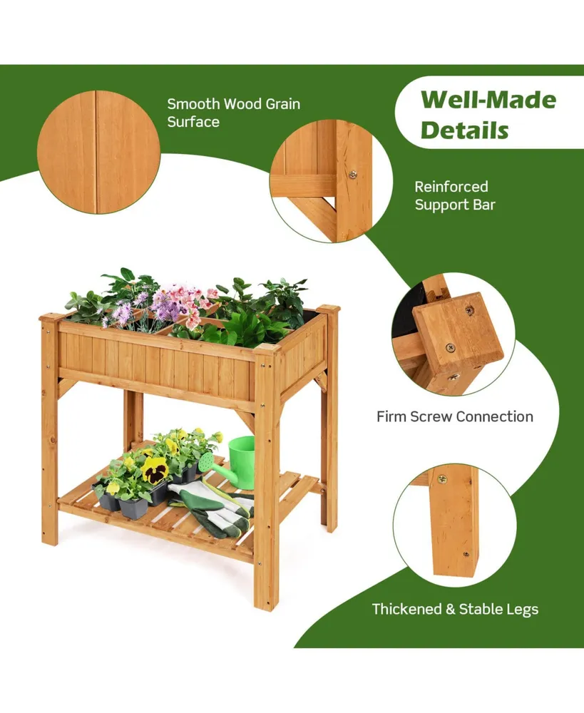 Sugift 8 Grids Wood Elevated Garden Planter Box Kit with Liner and Shelf