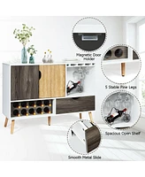 Sugift Wine Storage Mid-Century Buffet Sideboard Wooden Storage Cabinet