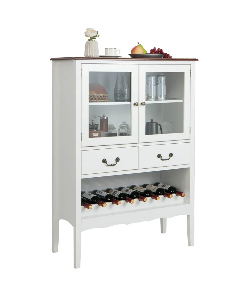 Sugift Sideboard Buffet Cabinet with 2 Tempered Glass Doors