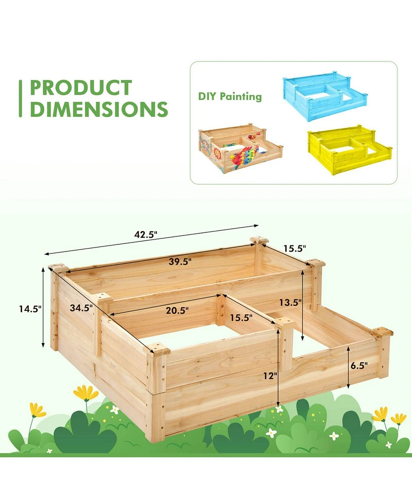 3-Tier Wooden Raised Garden Bed with Open-Ended Base