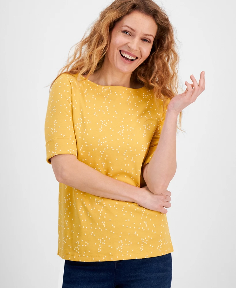 Style & Co Women's Printed Boat-Neck Elbow-Sleeve Top, Created for Macy's