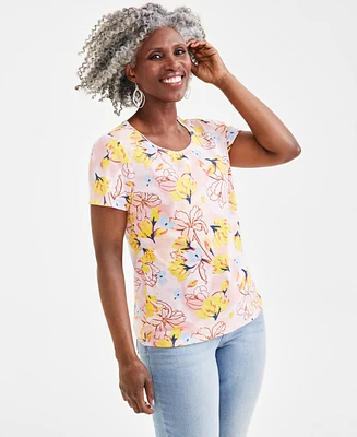 Style & Co Women's Printed Short Sleeve Scoop-Neck Top, Created for Macy's