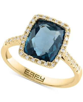 Effy London Blue Topaz (4-1/5 ct. t.w.) & Diamond (1/8 ct. t.w.) Halo Statement Ring in 14k Gold