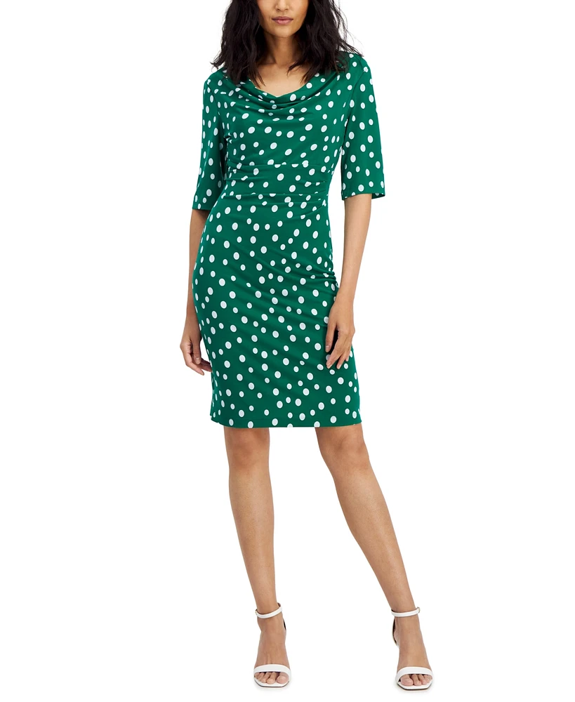 Connected Women's Polka-Dot Drape-Neck Sheath Dress