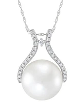 Honora Cultured Ming Pearl (13mm) & Diamond (1/5 ct. t.w.) Pendant Necklace 14k Gold