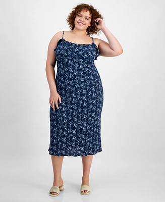 And Now This Trendy Plus Printed Ruffle-Trim Midi Dress