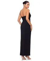 Betsy & Adam Petite Tuxedo-Neck Strapless Gown