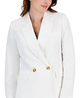 T Tahari Women's Linen-Blend Double-Breasted Blazer