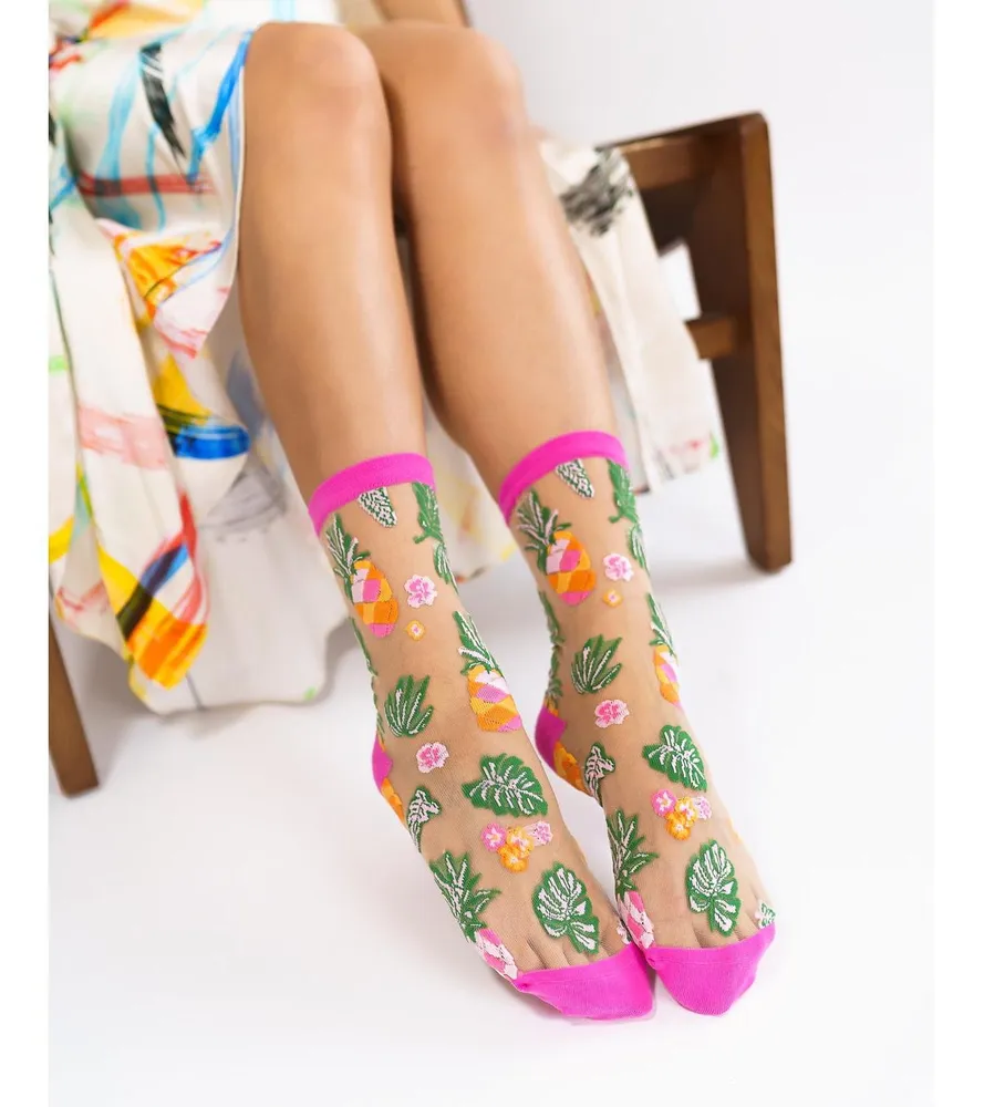 Sock Candy Women's Tropical Pineapples Sheer Sock