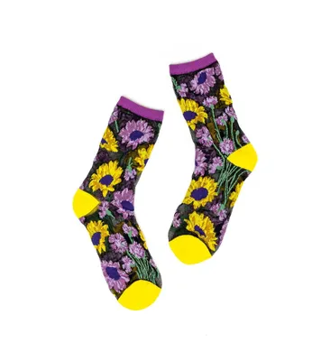 Sock Candy Women's Mixed Sunflowers Black Sheer Sock